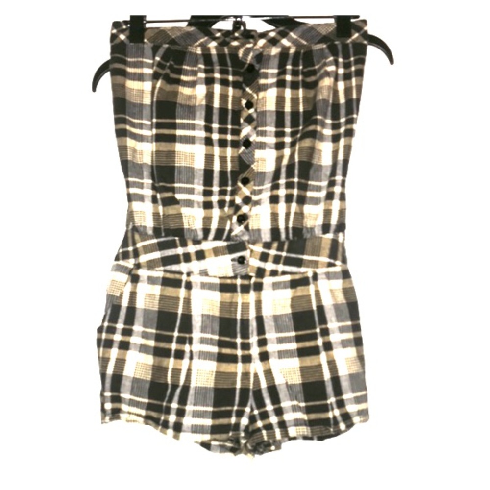 plaid strapless romper
